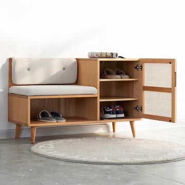 Upholstered Shoe Storage Cabinet with Door Entryway Rattan Shoe Storage Bench